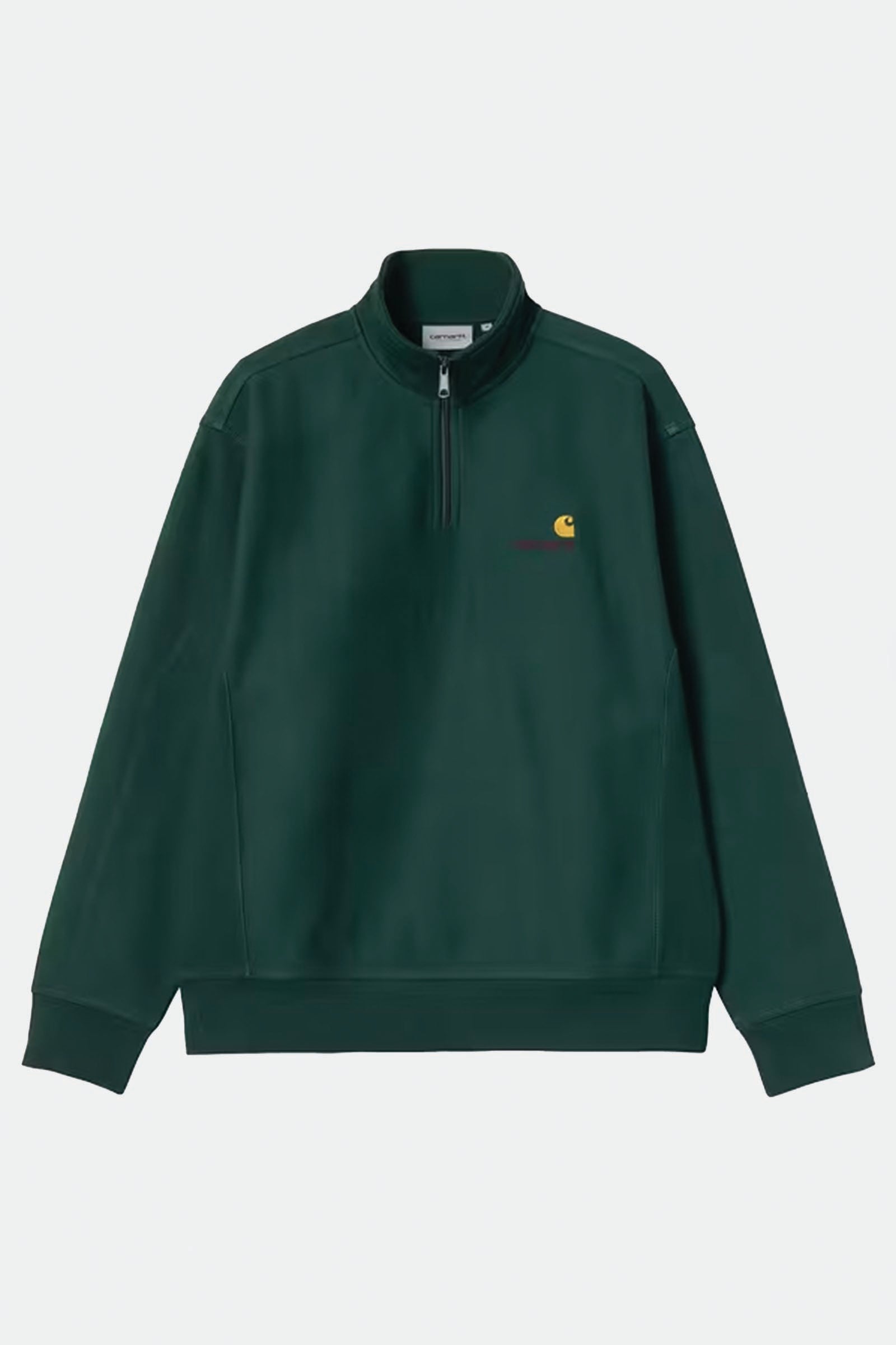 Carhartt Half Zip American Script Sweatshirt Uomo Verde - 1