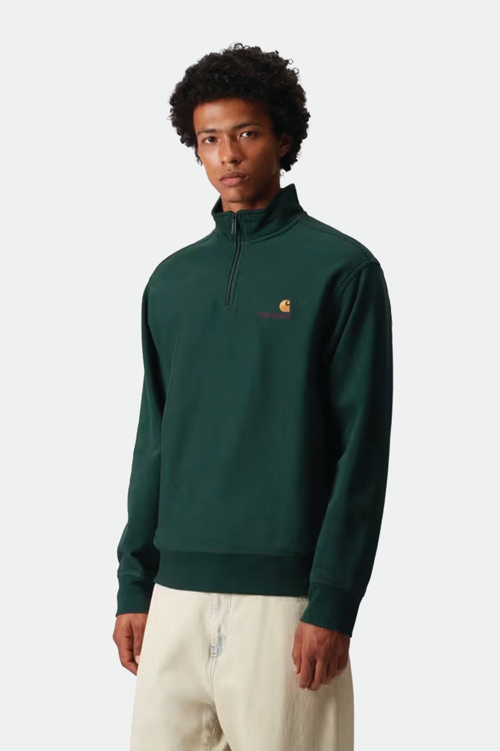  Carhartt Half Zip American Script Sweatshirt Uomo Verde - 2