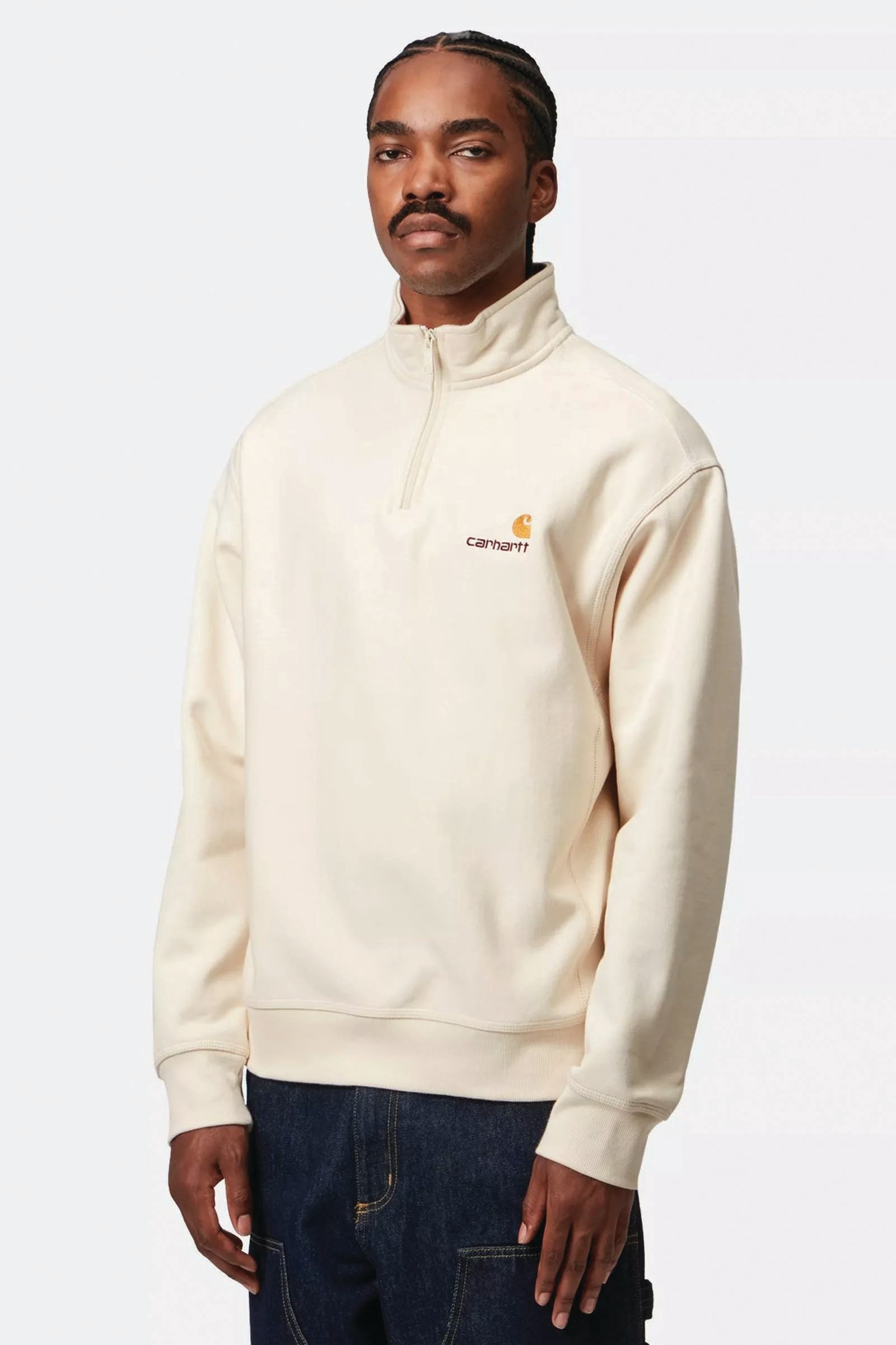  Carhartt Half Zip American Script Sweatshirt Bianco Uomo Panna - 3