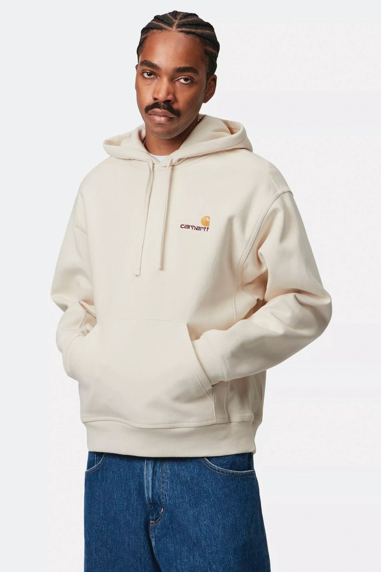  Carhartt Hooded American Script Sweatshirt Bianco Uomo Panna - 3
