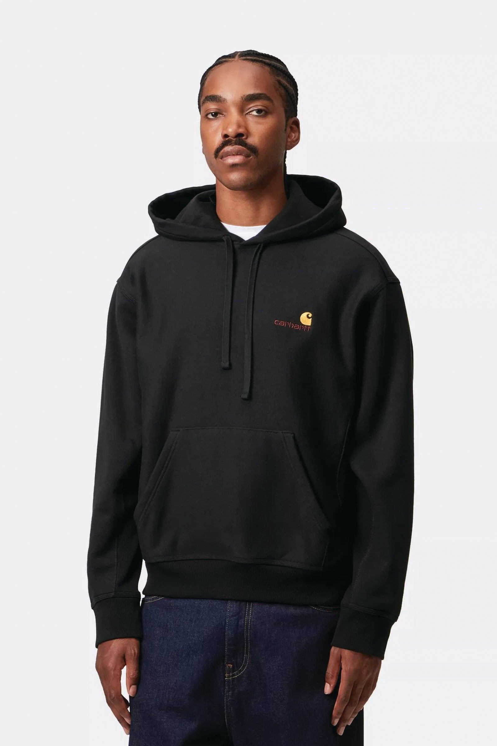  Carhartt Hooded American Script Sweatshirt Uomo Nero - 3