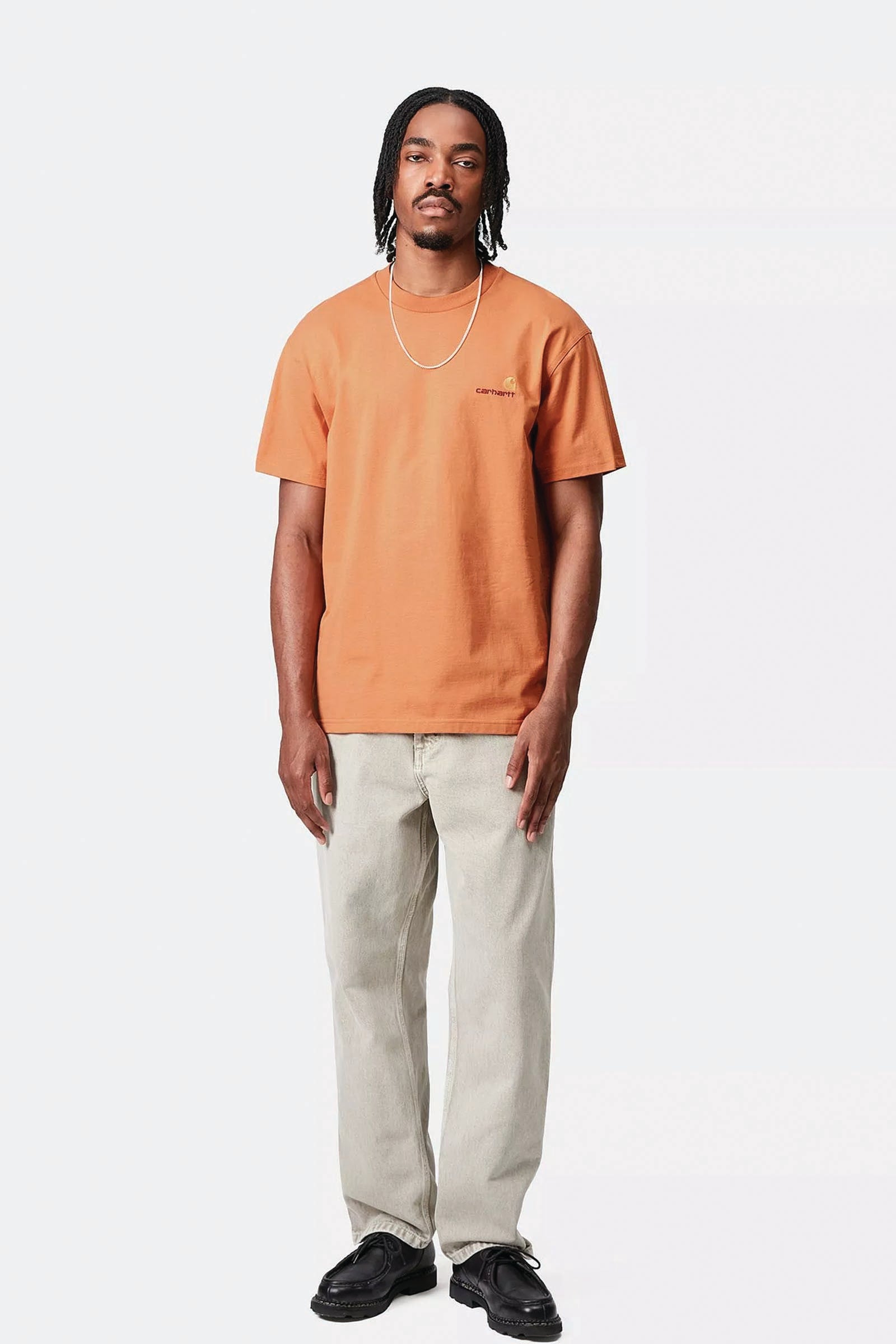  Carhartt S/s American Script T-shirt Ne Uomo Arancio - 3