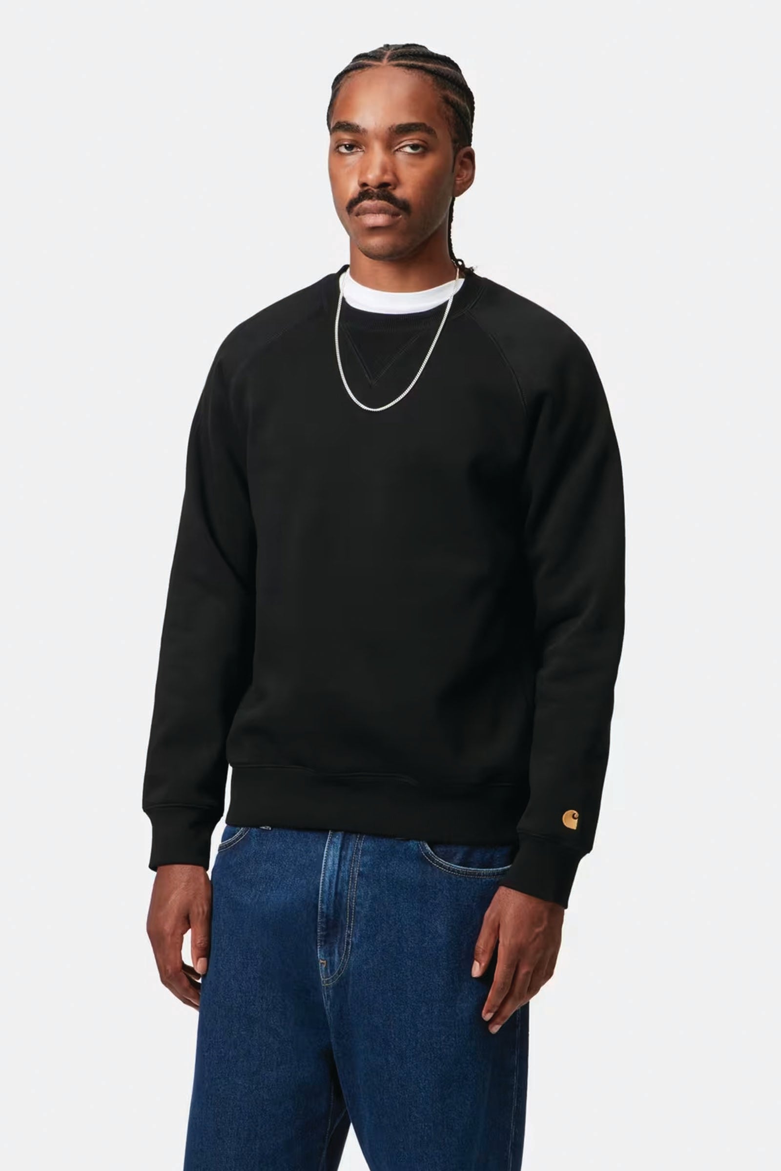  Carhartt Chase Sweatshirt Nero Uomo Black Gold - 3