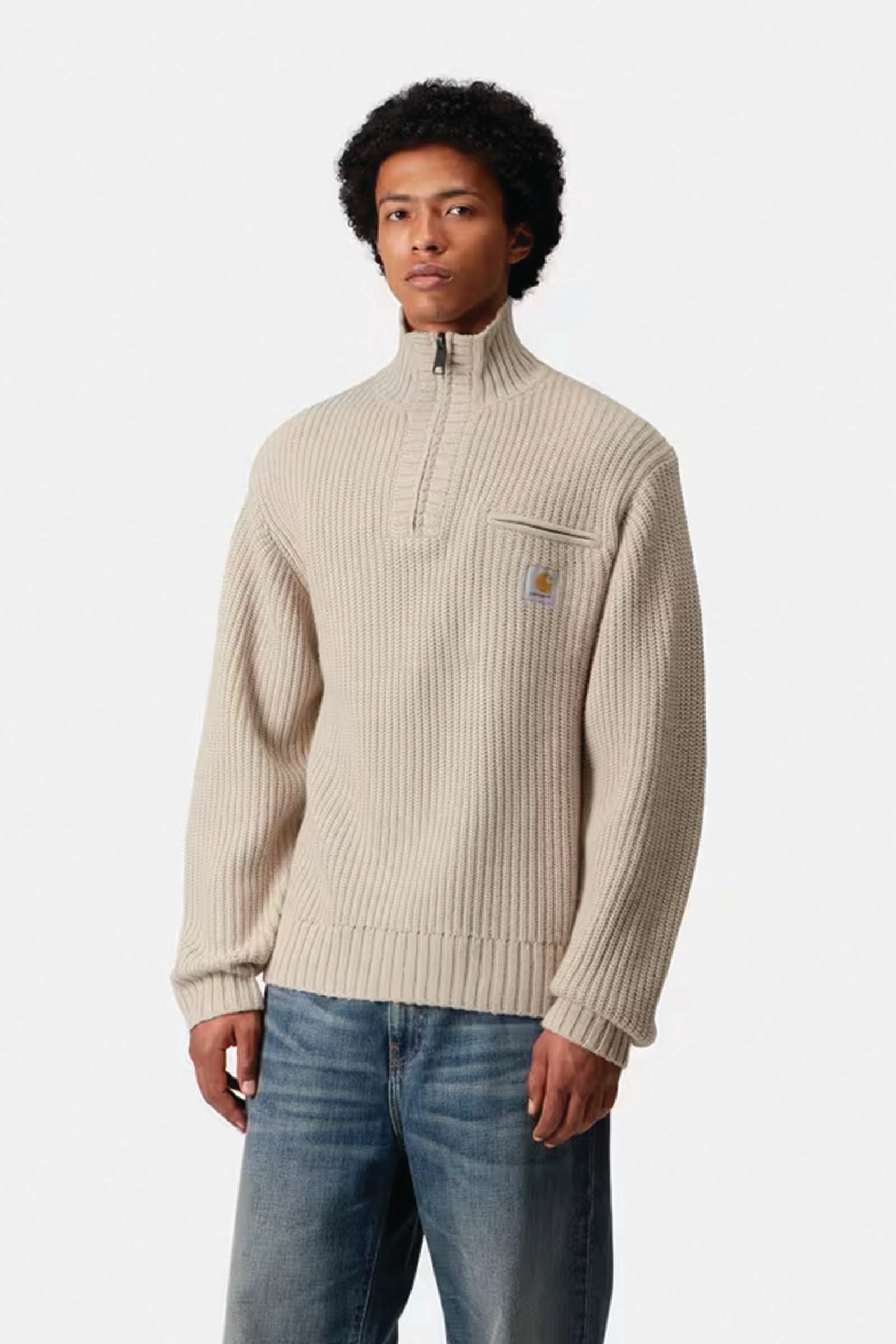  Carhartt Detroit Half Zip Sweater Uomo Beige - 2