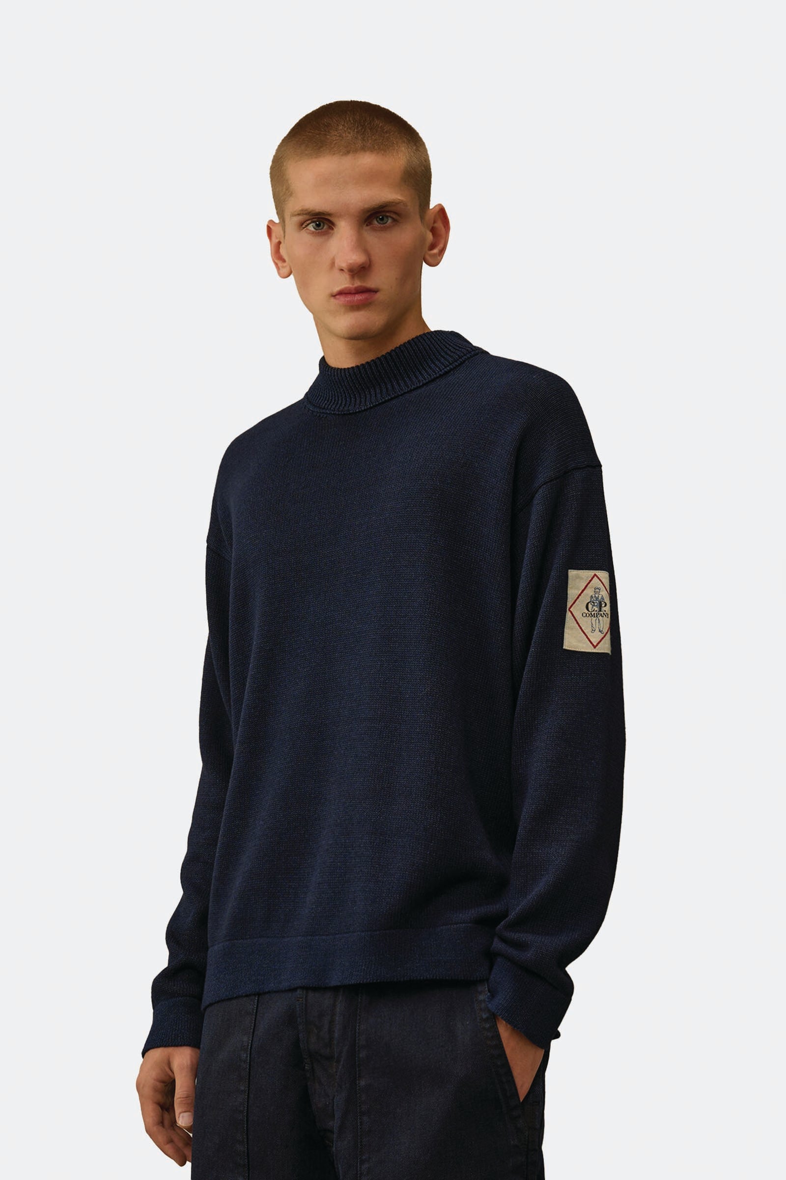  C.p. Company Indigo Cotton Vanisè Mock Neck Sweater Uomo Blu - 2