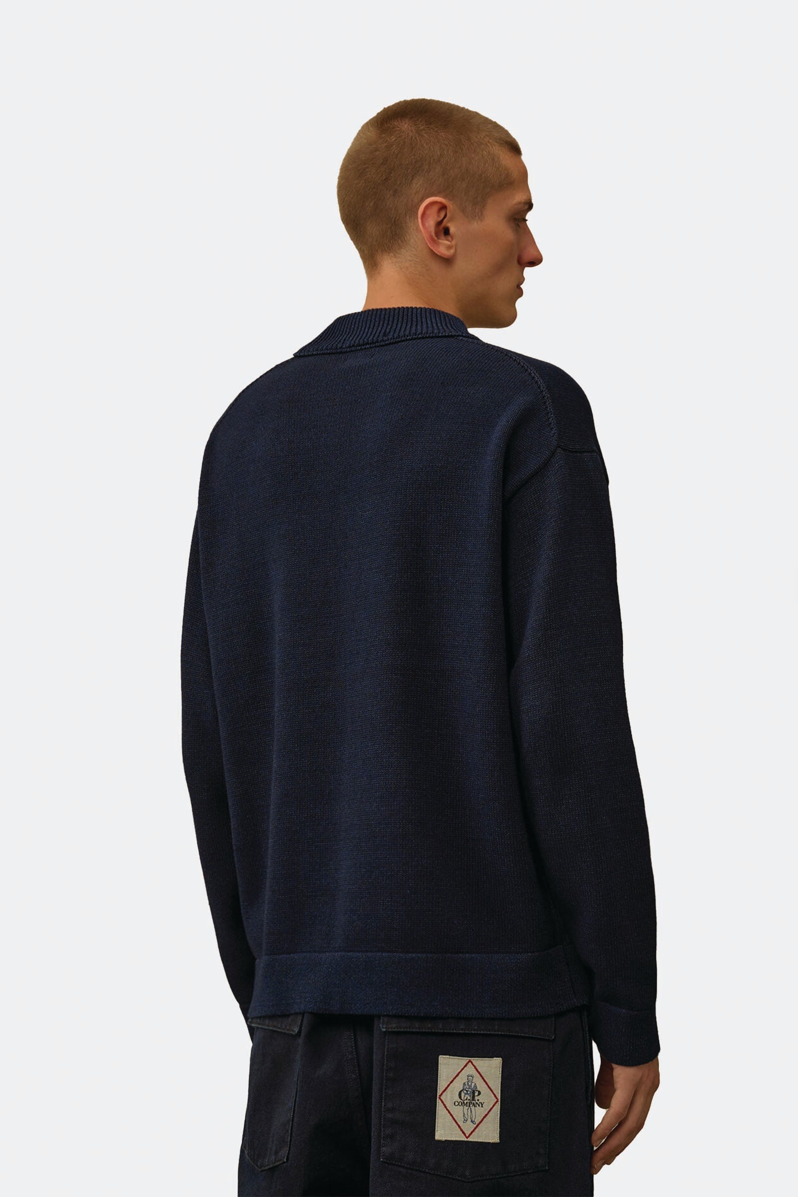  C.p. Company Indigo Cotton Vanisè Mock Neck Sweater Uomo Blu - 3