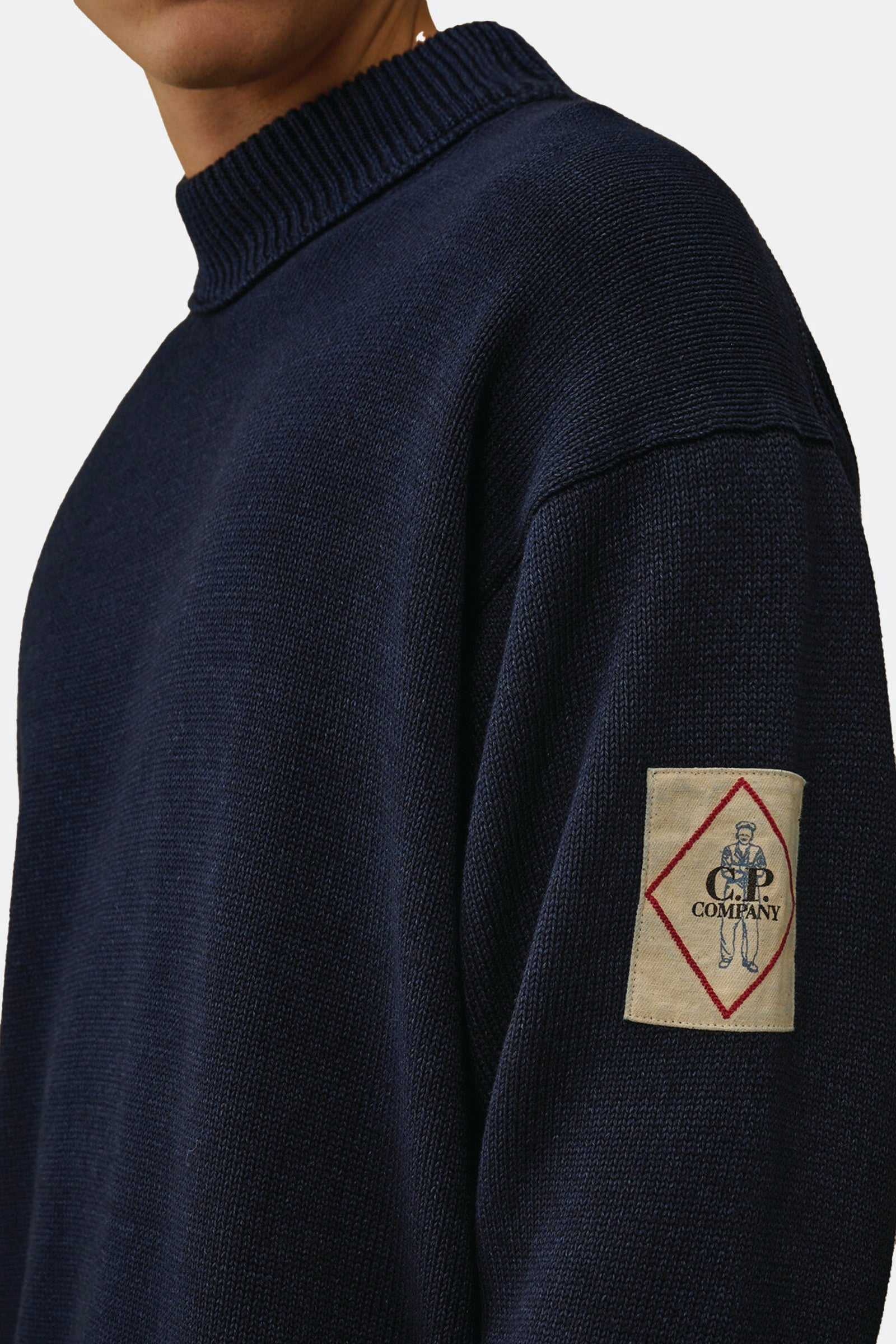  C.p. Company Indigo Cotton Vanisè Mock Neck Sweater Uomo Blu - 4