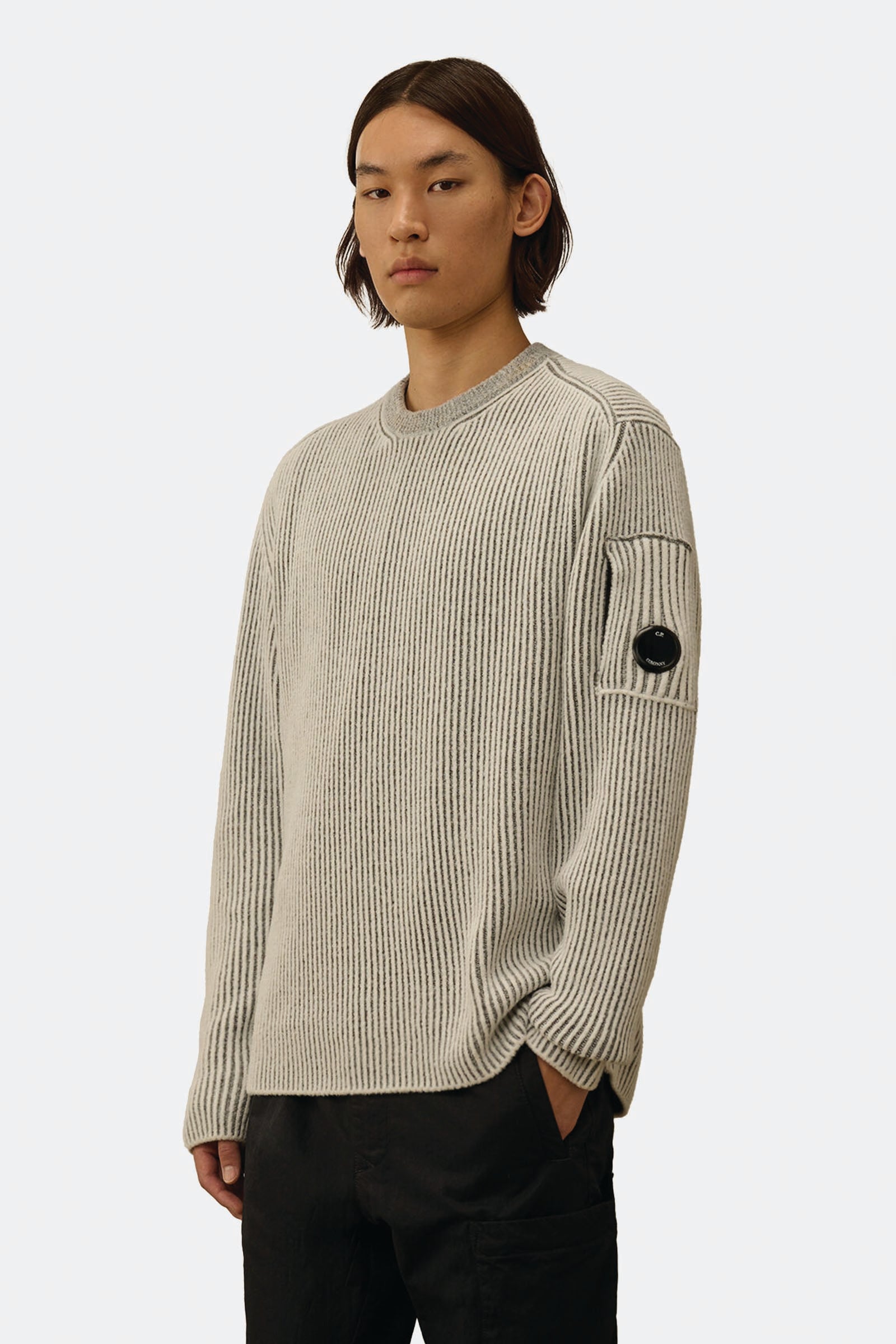  C.p. Company Fleece Knit Crewneck Lens Sweater Uomo Grigio - 2