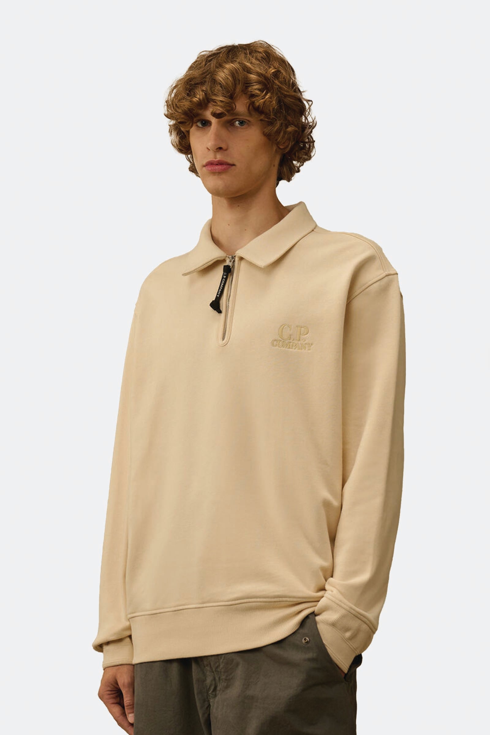  C.p. Company Diagonal Raised Fleece Half Zip Sweatshirt Uomo Beige - 2