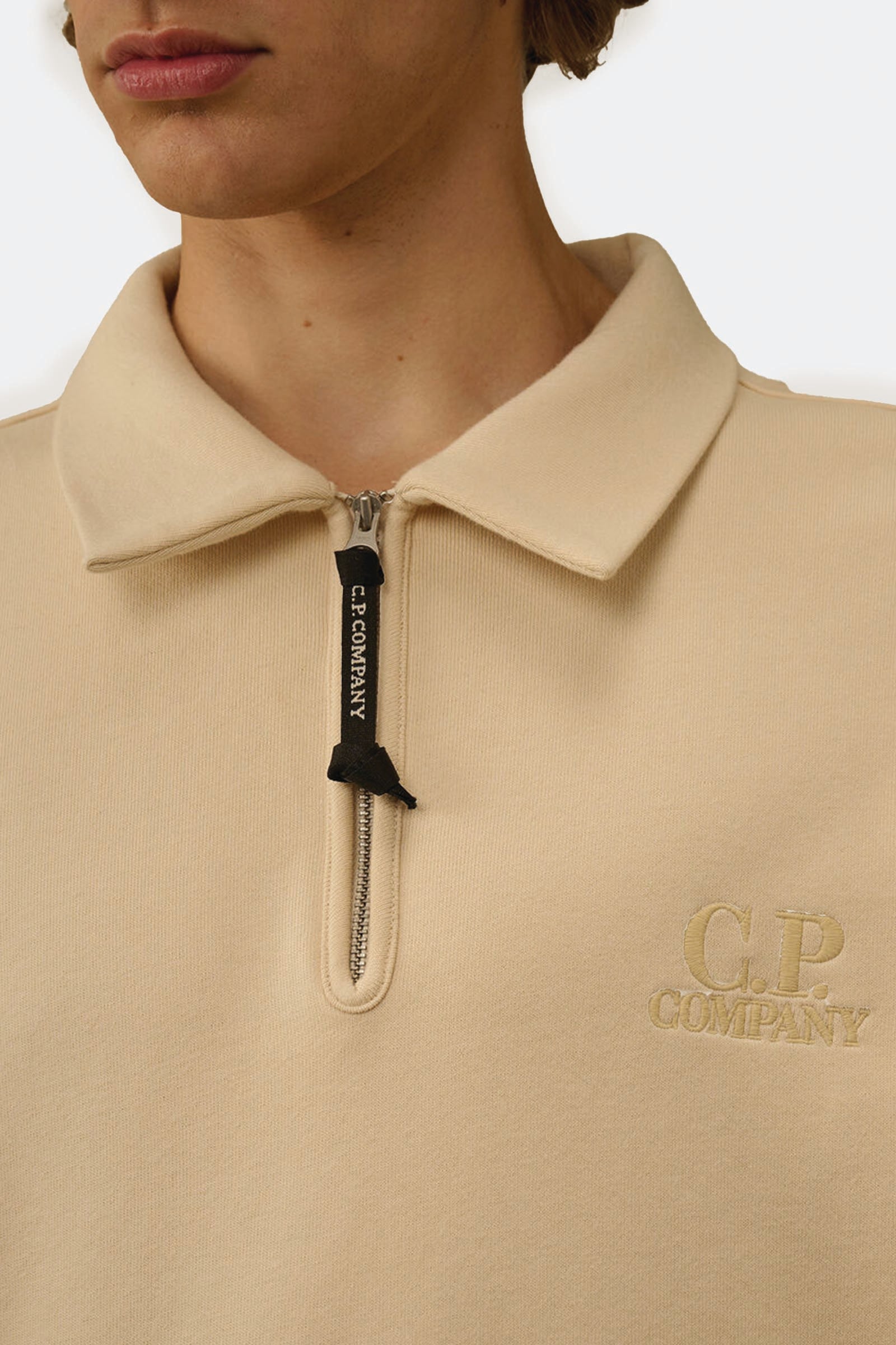  C.p. Company Diagonal Raised Fleece Half Zip Sweatshirt Uomo Beige - 3