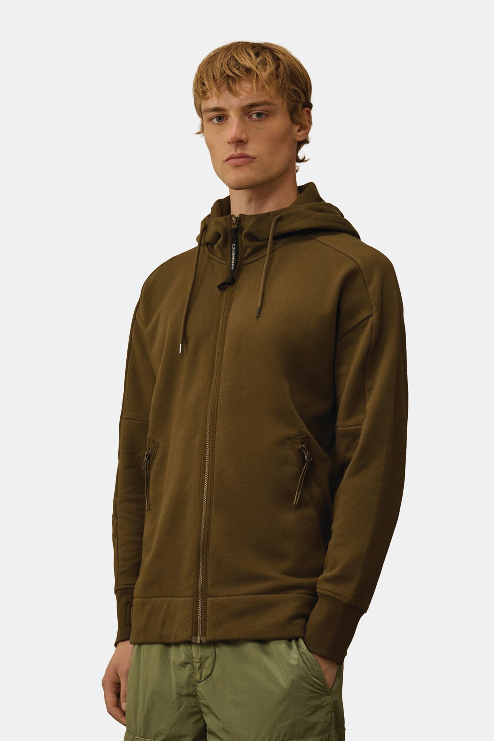  C.p. Company Diagonal Raised Fleece Goggle Sweatshirt Uomo Verde - 2