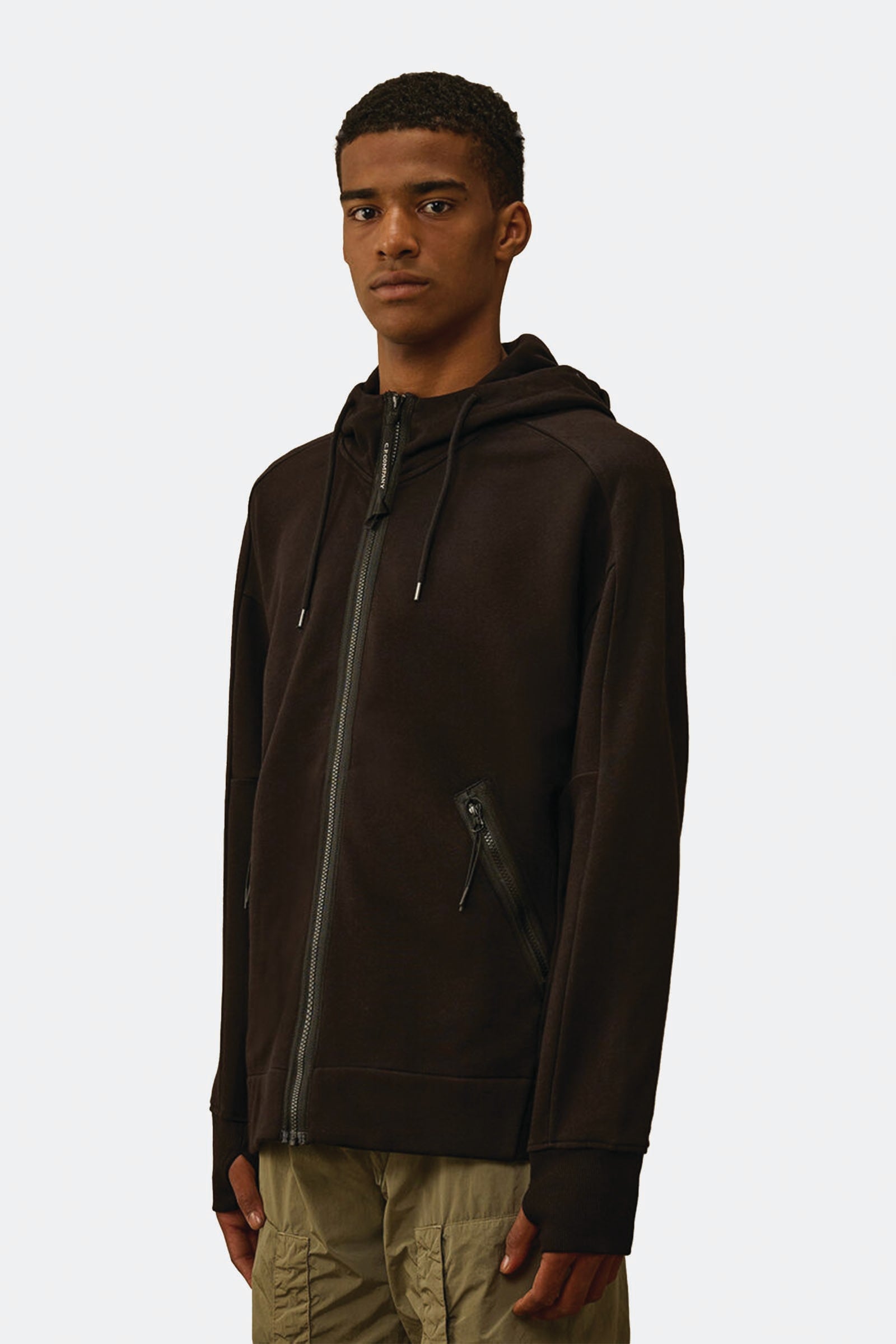  C.p. Company Diagonal Raised Fleece Goggle Sweatshirt Uomo Nero - 2