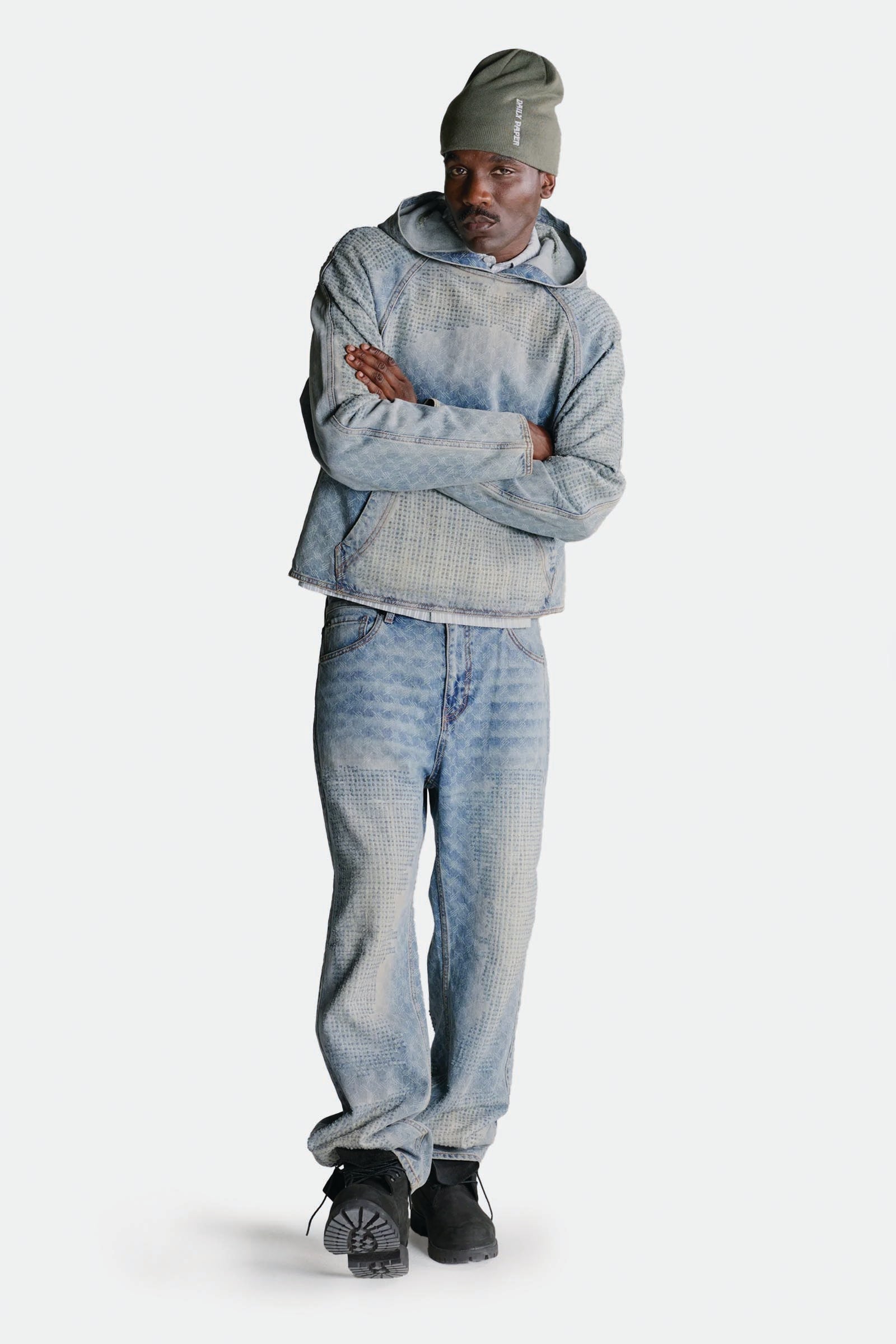  Daily Paper Destroyed Denim Hoodie Unisex Blu - 3