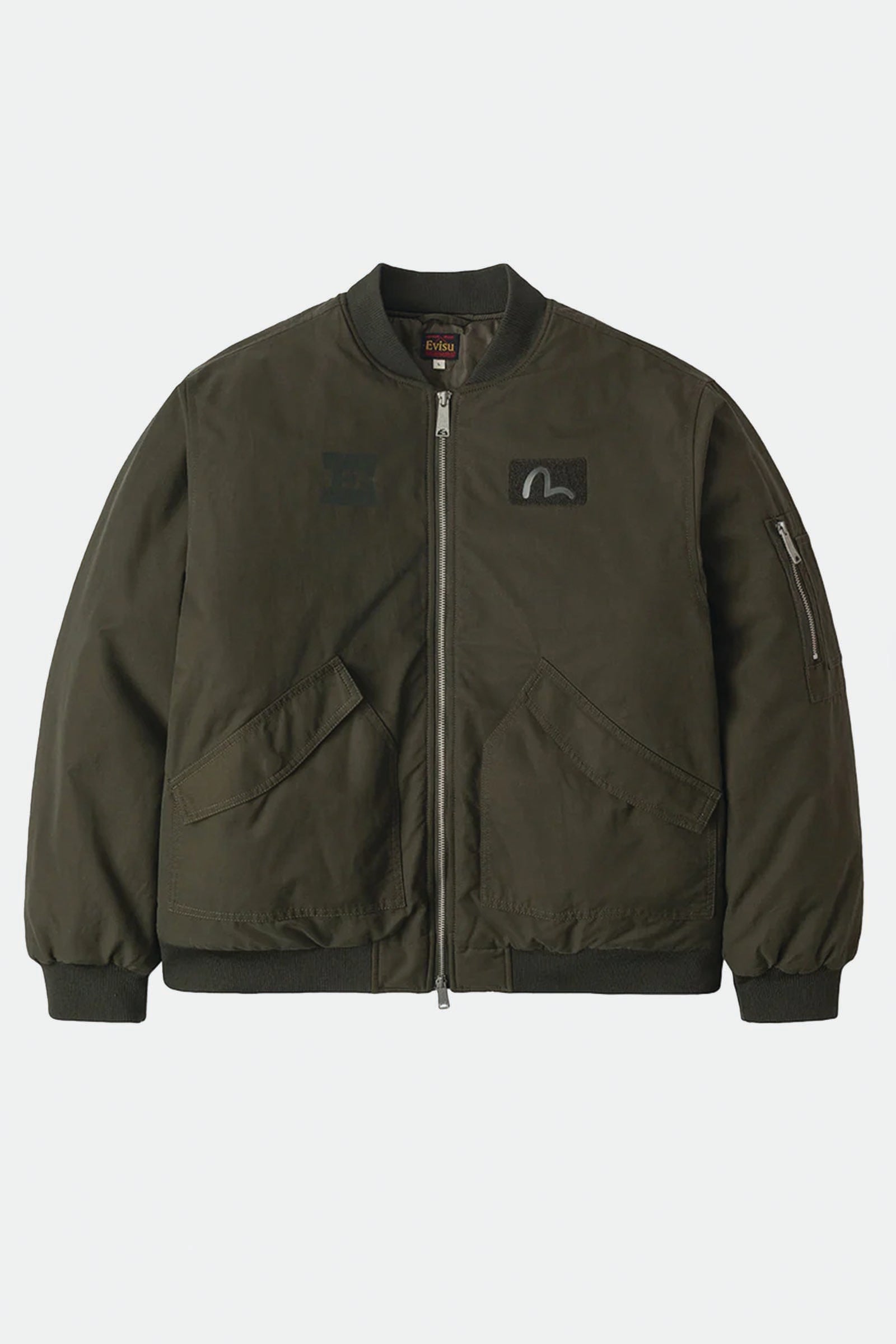  Evisu E And Seagull Appliqué Print Regular Fit Bomber Jacket Verde Uomo Khaki - 1