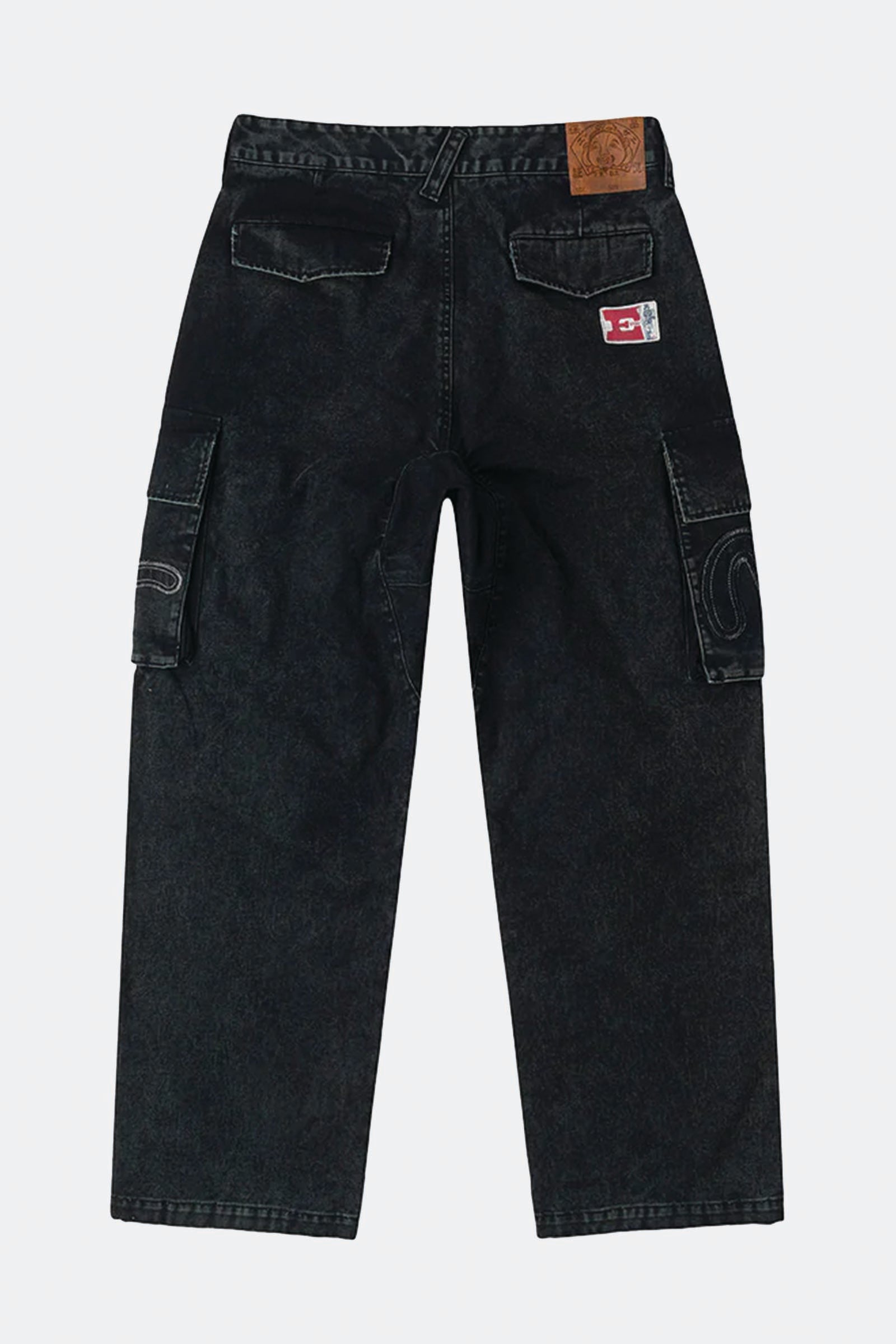  Evisu Distressed Seagull Appliqué Embroidery And Multi-pocket Loose Fit Cargo Pants Uomo Nero - 2