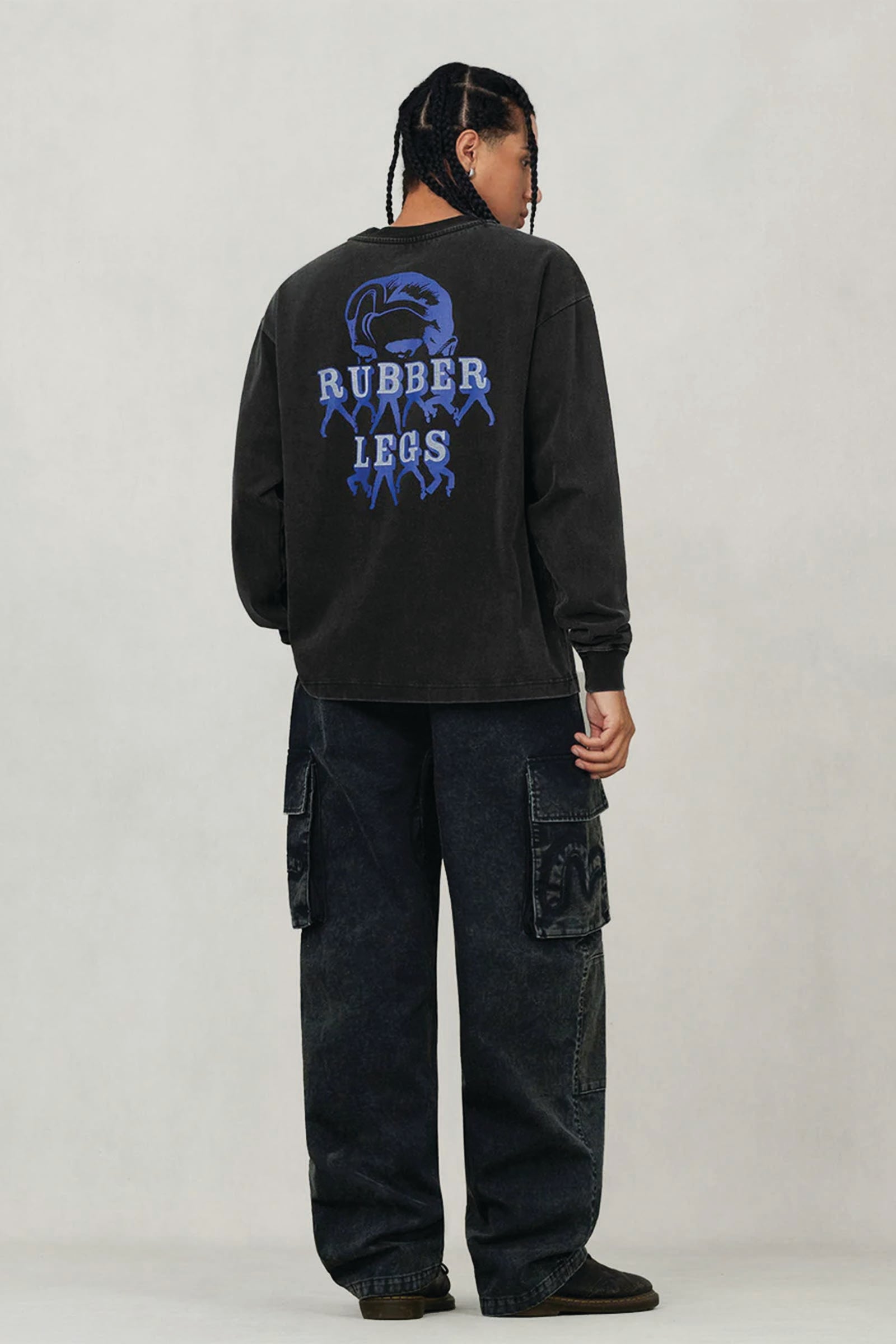  Evisu Distressed Seagull Appliqué Embroidery And Multi-pocket Loose Fit Cargo Pants Uomo Nero - 4