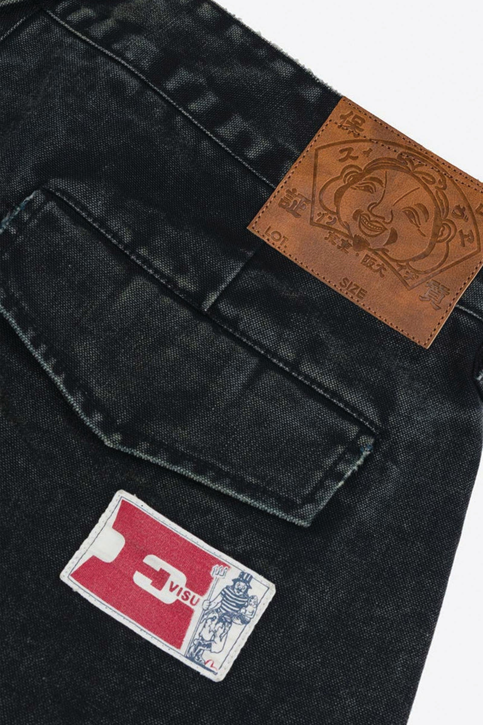  Evisu Distressed Seagull Appliqué Embroidery And Multi-pocket Loose Fit Cargo Pants Uomo Nero - 5
