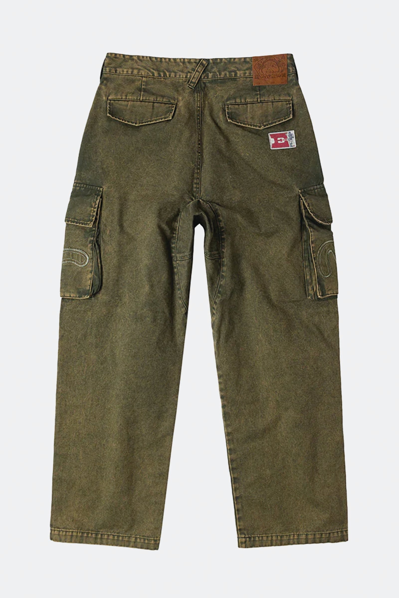  Evisu Distressed Seagull Appliqué Embroidery And Multi-pocket Loose Fit Cargo Pants Verde Uomo Kaki - 2