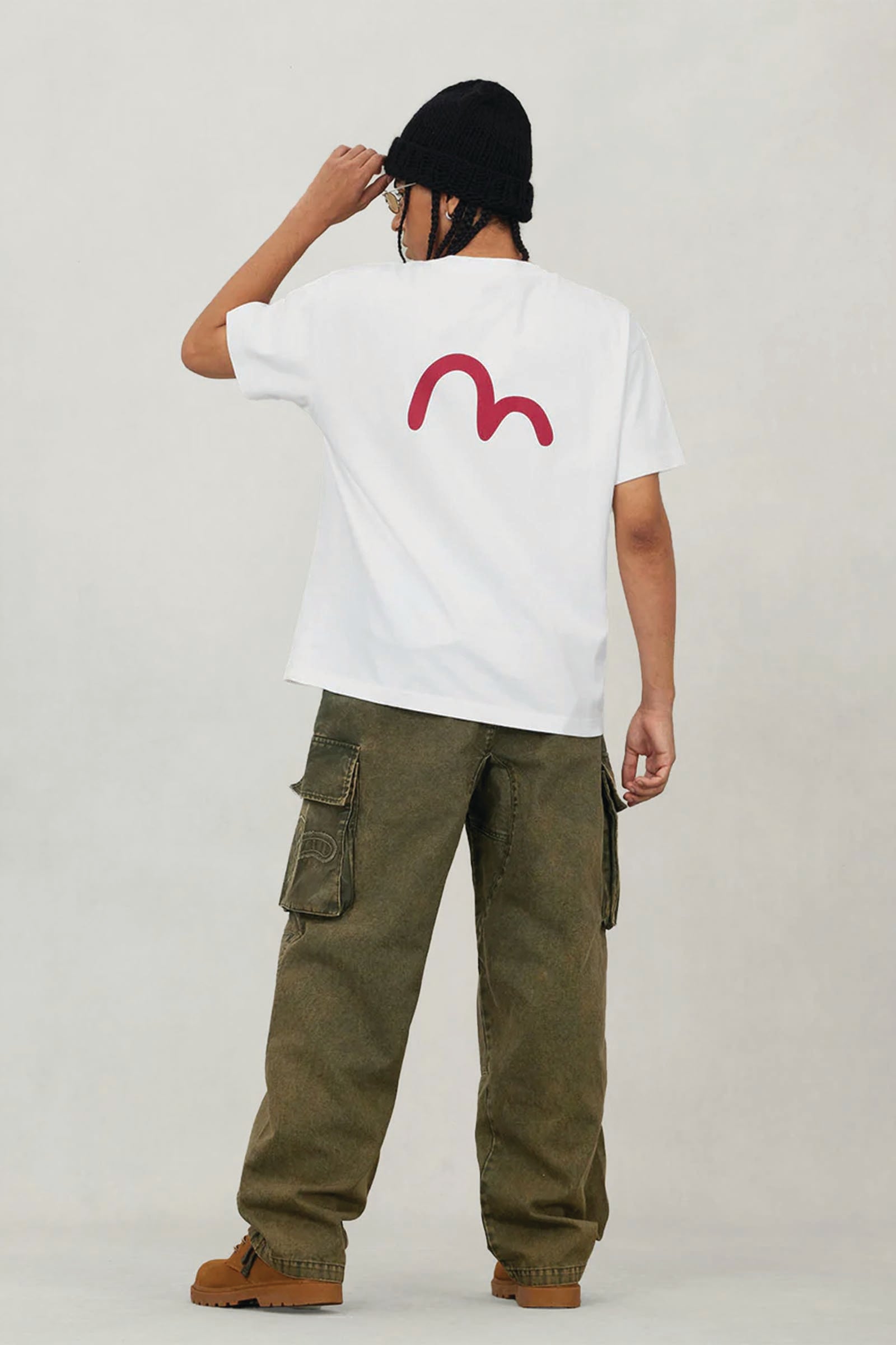  Evisu Distressed Seagull Appliqué Embroidery And Multi-pocket Loose Fit Cargo Pants Verde Uomo Kaki - 4