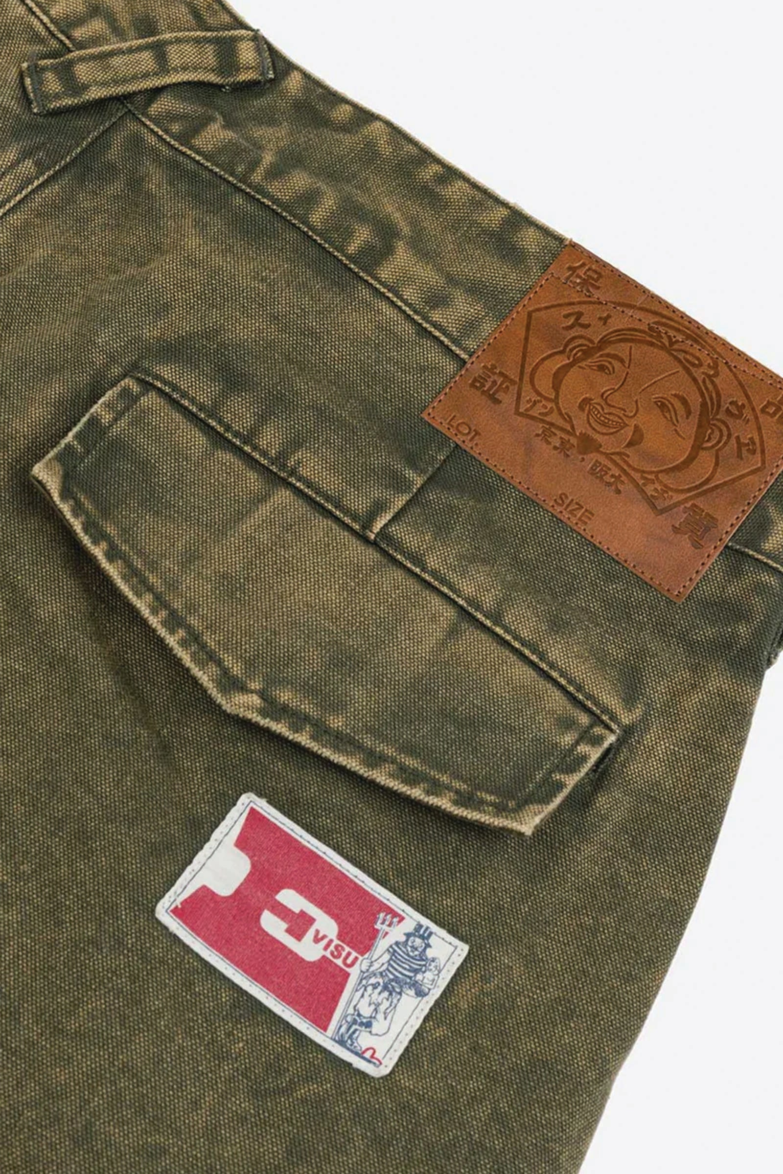  Evisu Distressed Seagull Appliqué Embroidery And Multi-pocket Loose Fit Cargo Pants Verde Uomo Kaki - 5