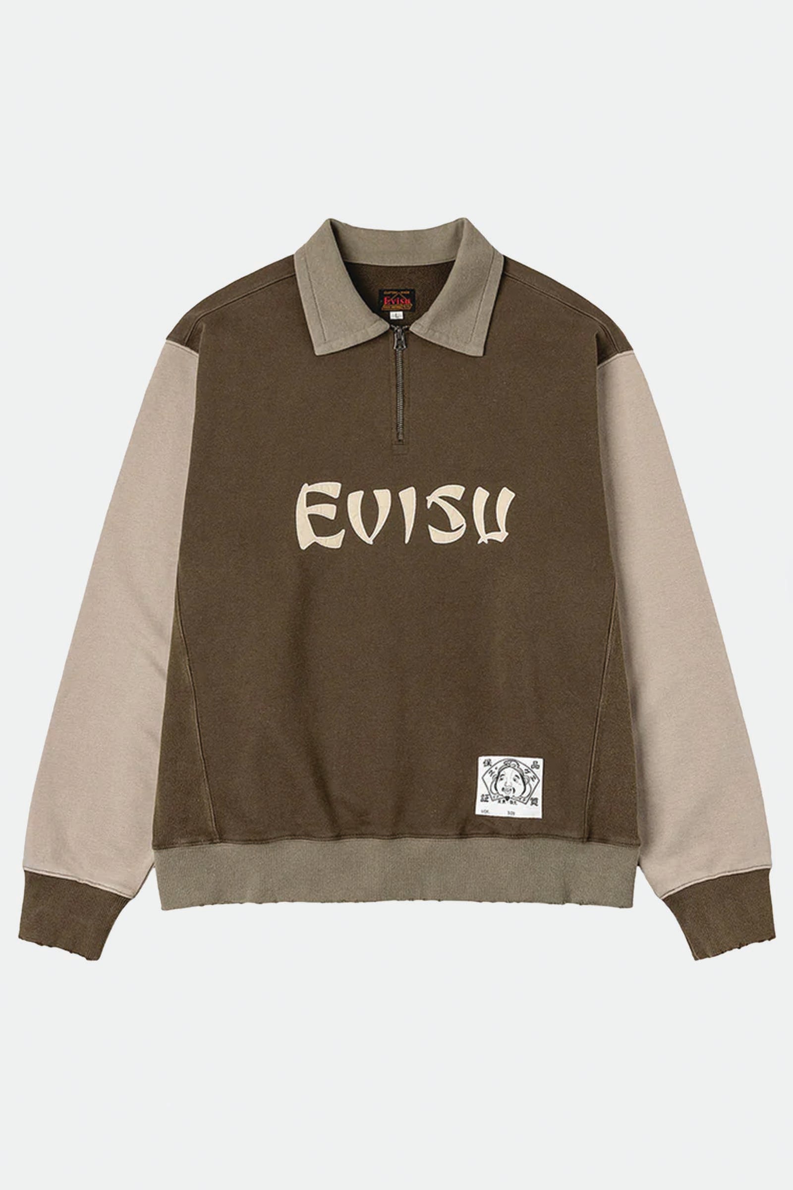  Evisu Logo Appliqué Regular Fit Half-zip Color-blocking Sweatshirt Verde Uomo Verde Oliva - 1
