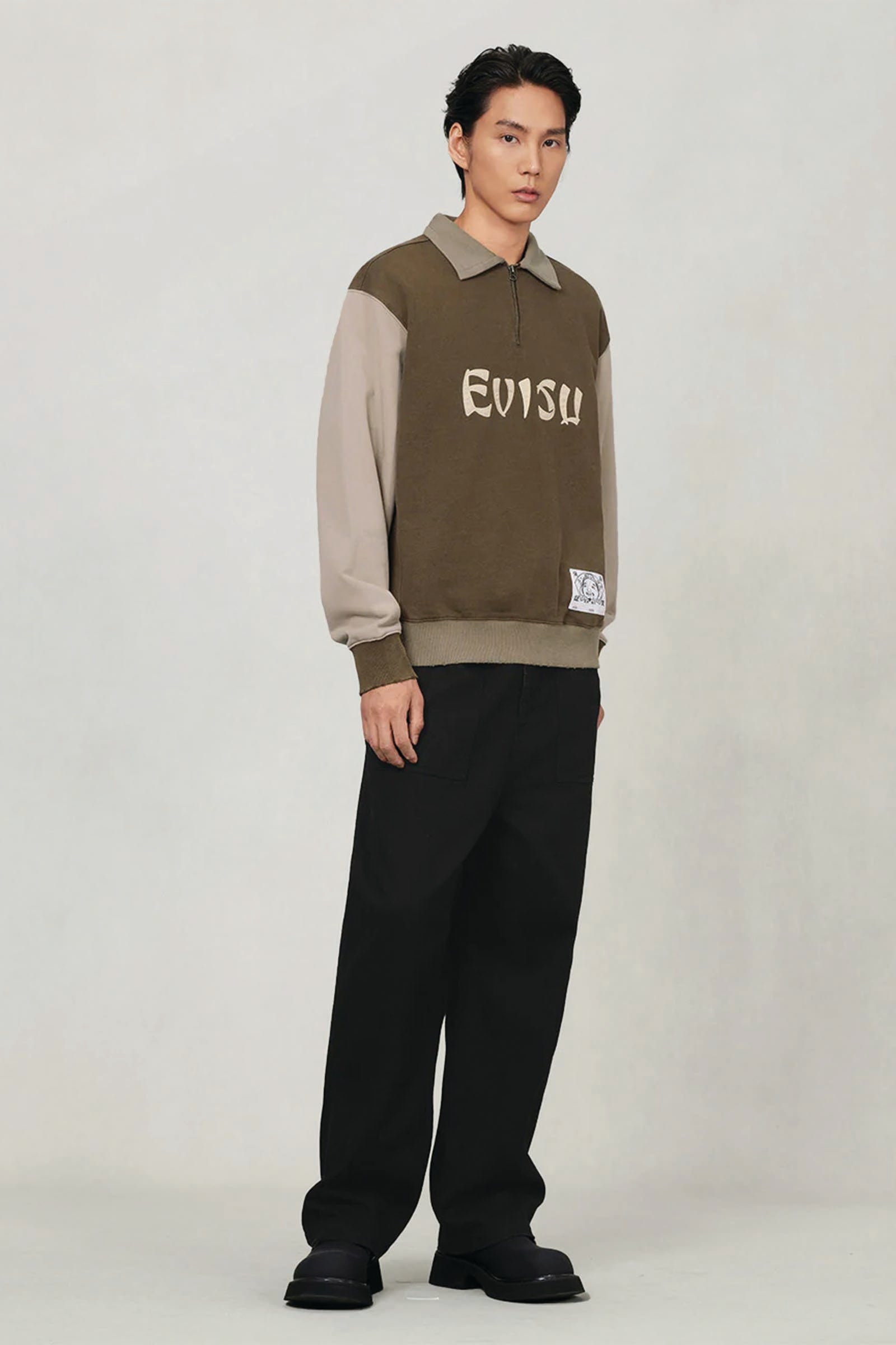  Evisu Logo Appliqué Regular Fit Half-zip Color-blocking Sweatshirt Verde Uomo Verde Oliva - 3