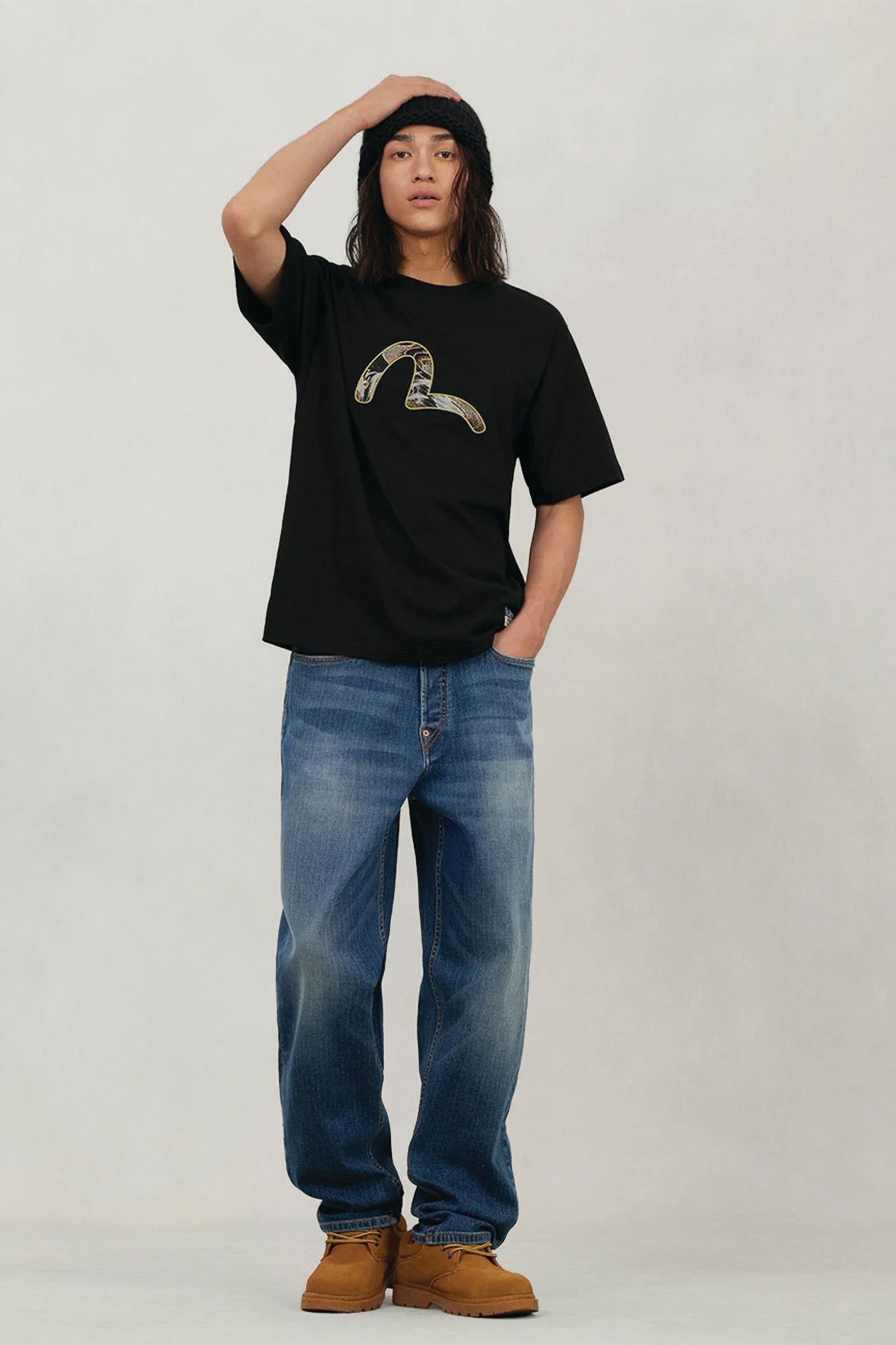  Evisu Brocade Seagull Appliqué Regular Fit Short Sleeves T-shirt Uomo Nero - 2