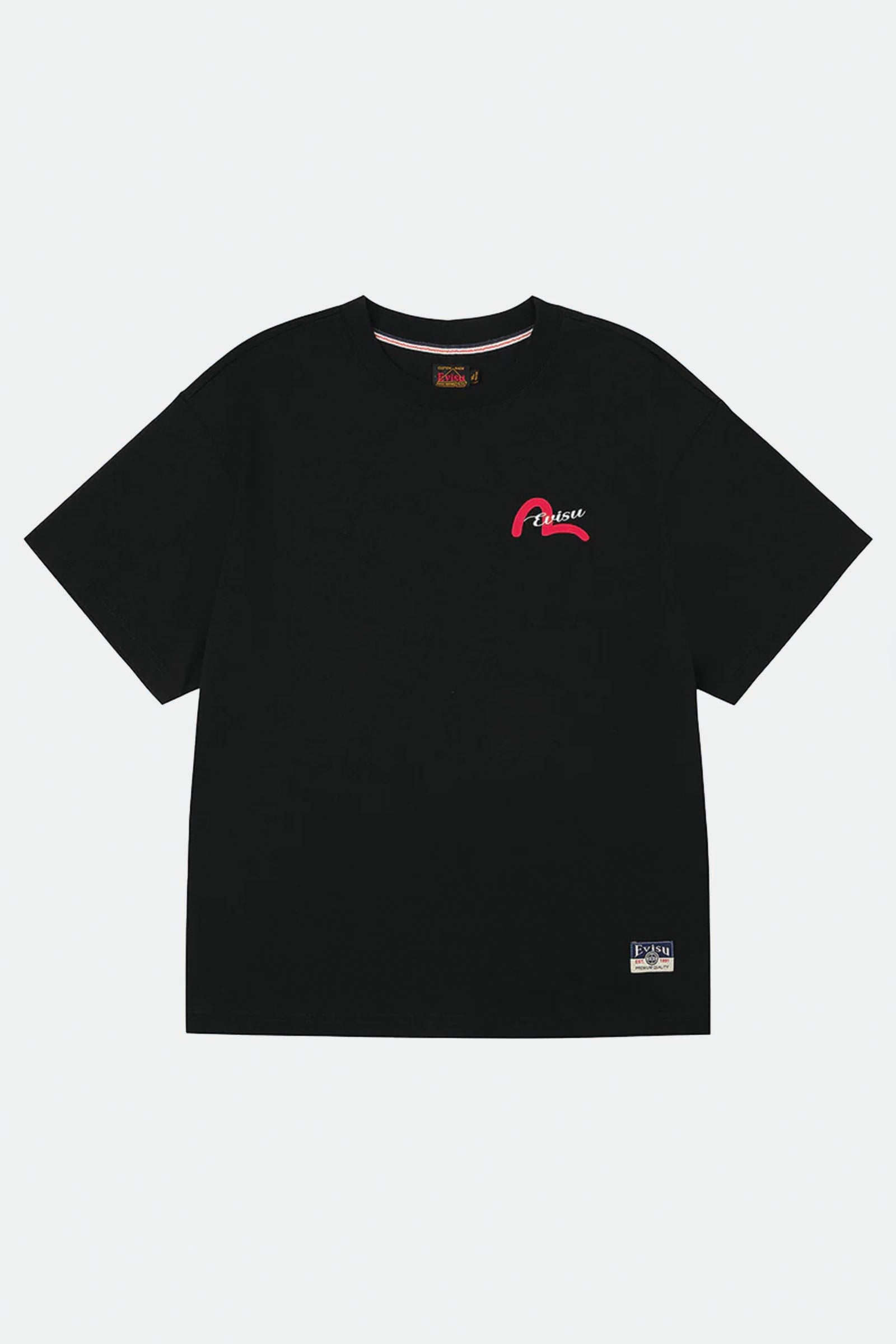  Evisu Henohenomohe Godhead Embroidery Relax Fit T-shirt Uomo Nero - 2