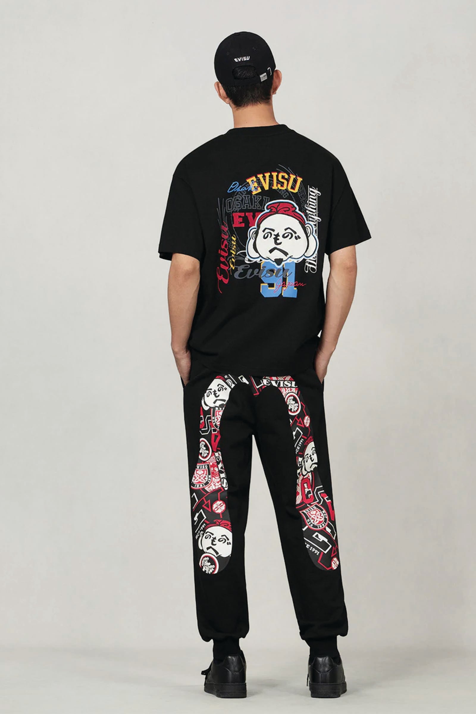  Evisu Henohenomohe Godhead Embroidery Relax Fit T-shirt Uomo Nero - 4