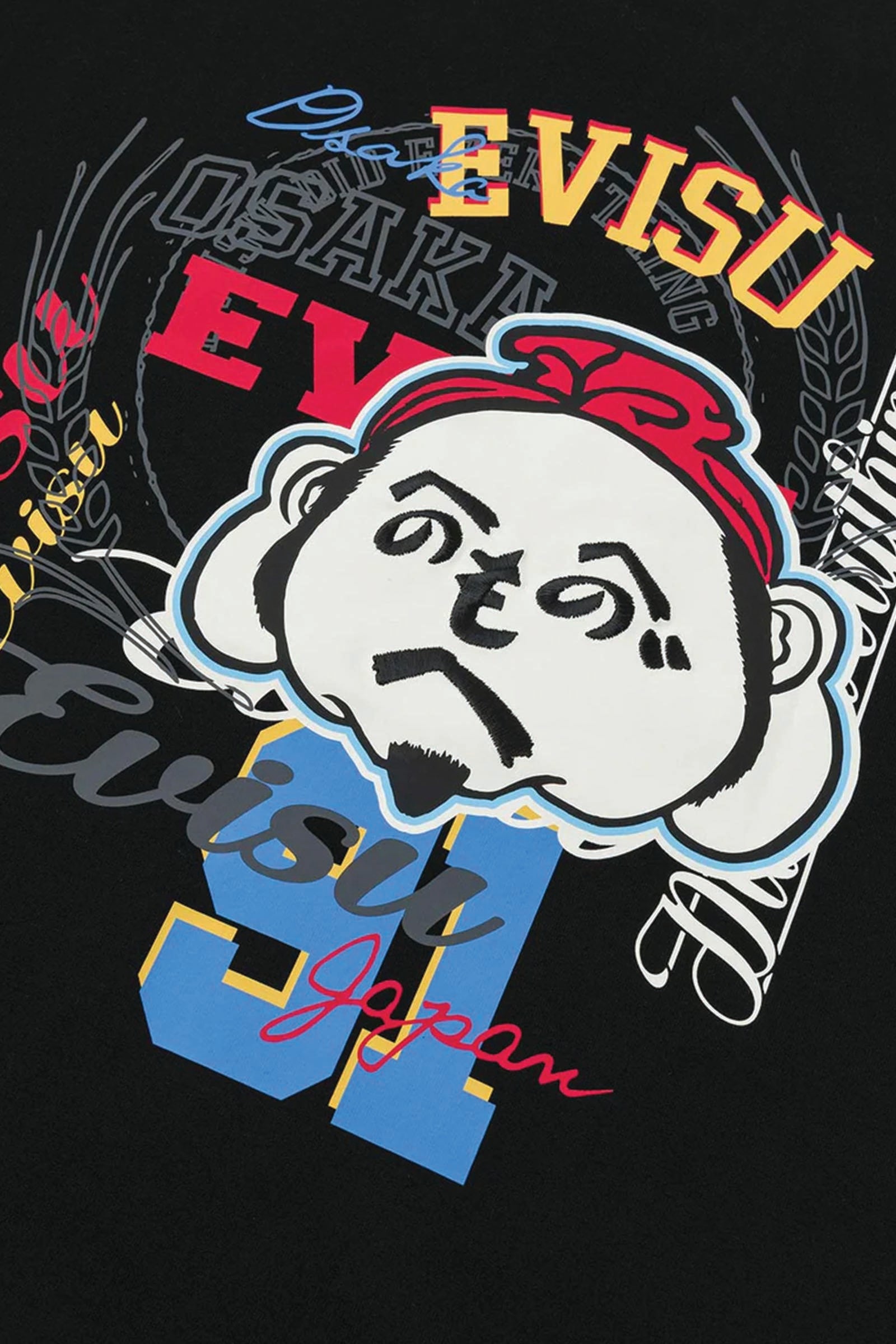  Evisu Henohenomohe Godhead Embroidery Relax Fit T-shirt Uomo Nero - 7