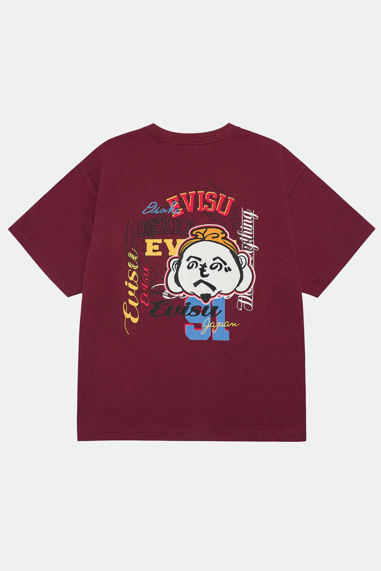  Evisu Henohenomohe Godhead Embroidery Relax Fit T-shirt Viola Uomo Bordeaux - 1