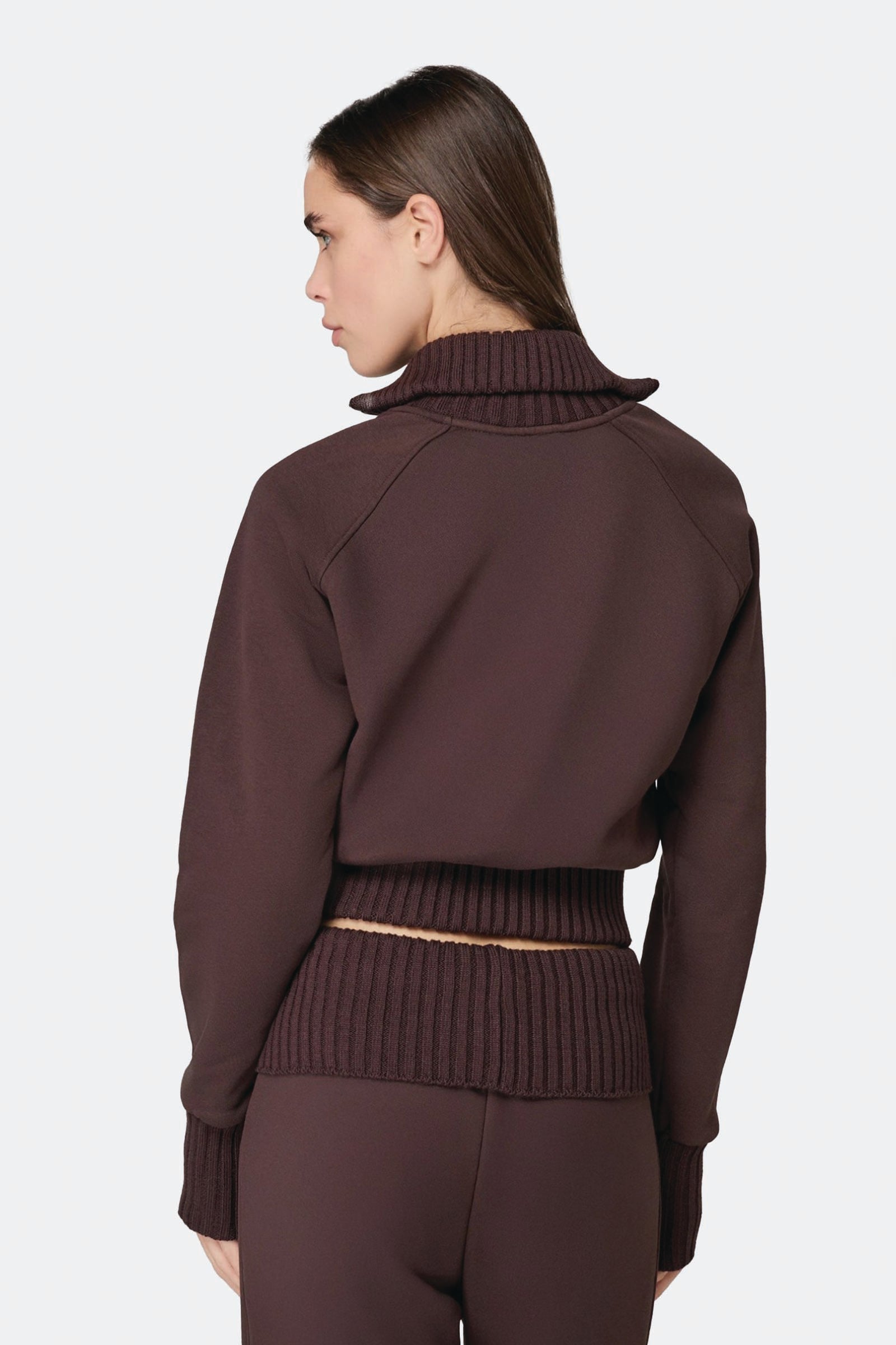  Hinnominate Felpa Collo Alto Full Zip Con Inserti In Maglia Marrone Donna Moro - 4