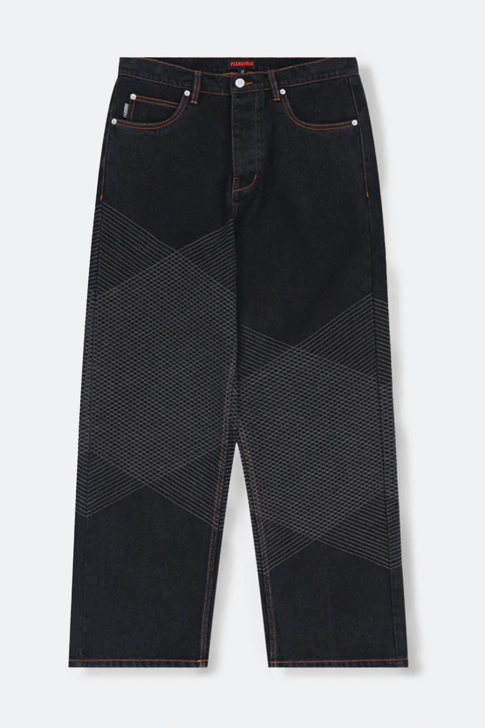  Pleasures Grid Embroidered Baggy Jeans Unisex Nero - 1