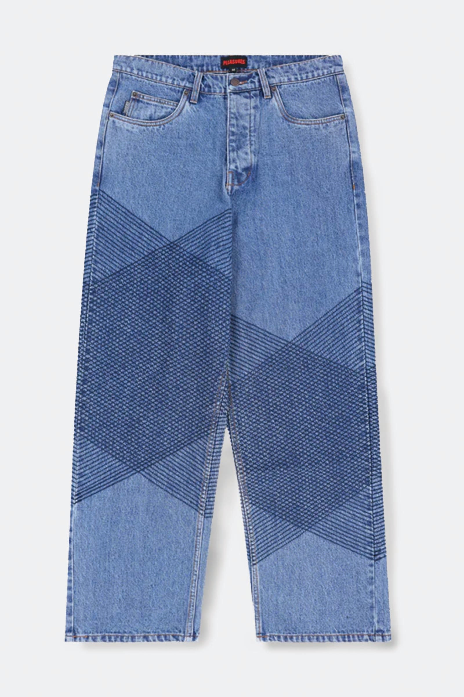 Pleasures Grid Embroidered Baggy Jeans Unisex Blu - 1