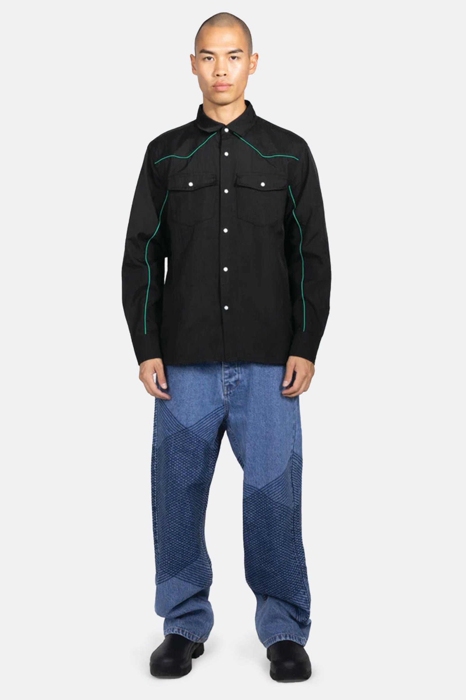  Pleasures Grid Embroidered Baggy Jeans Unisex Blu - 2