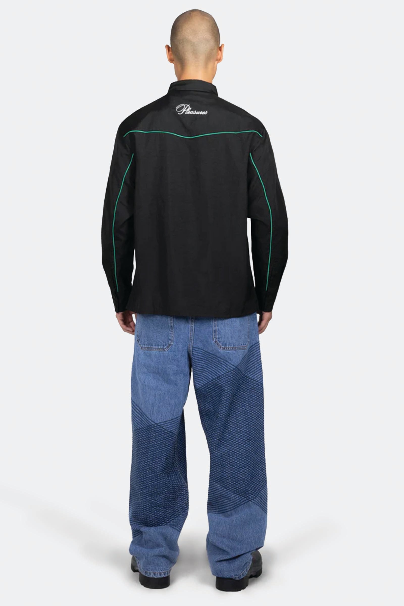  Pleasures Grid Embroidered Baggy Jeans Unisex Blu - 3