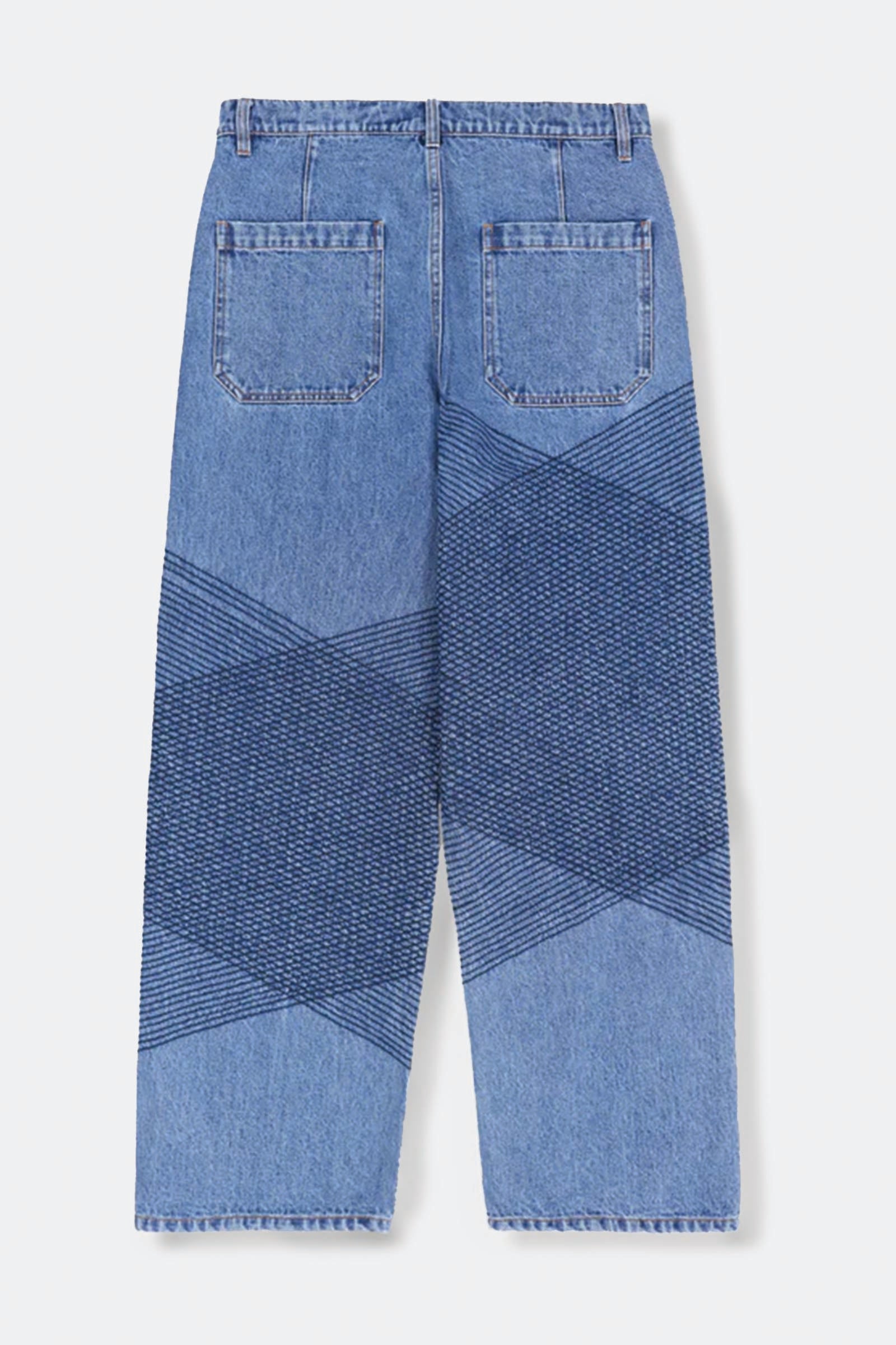  Pleasures Grid Embroidered Baggy Jeans Unisex Blu - 4
