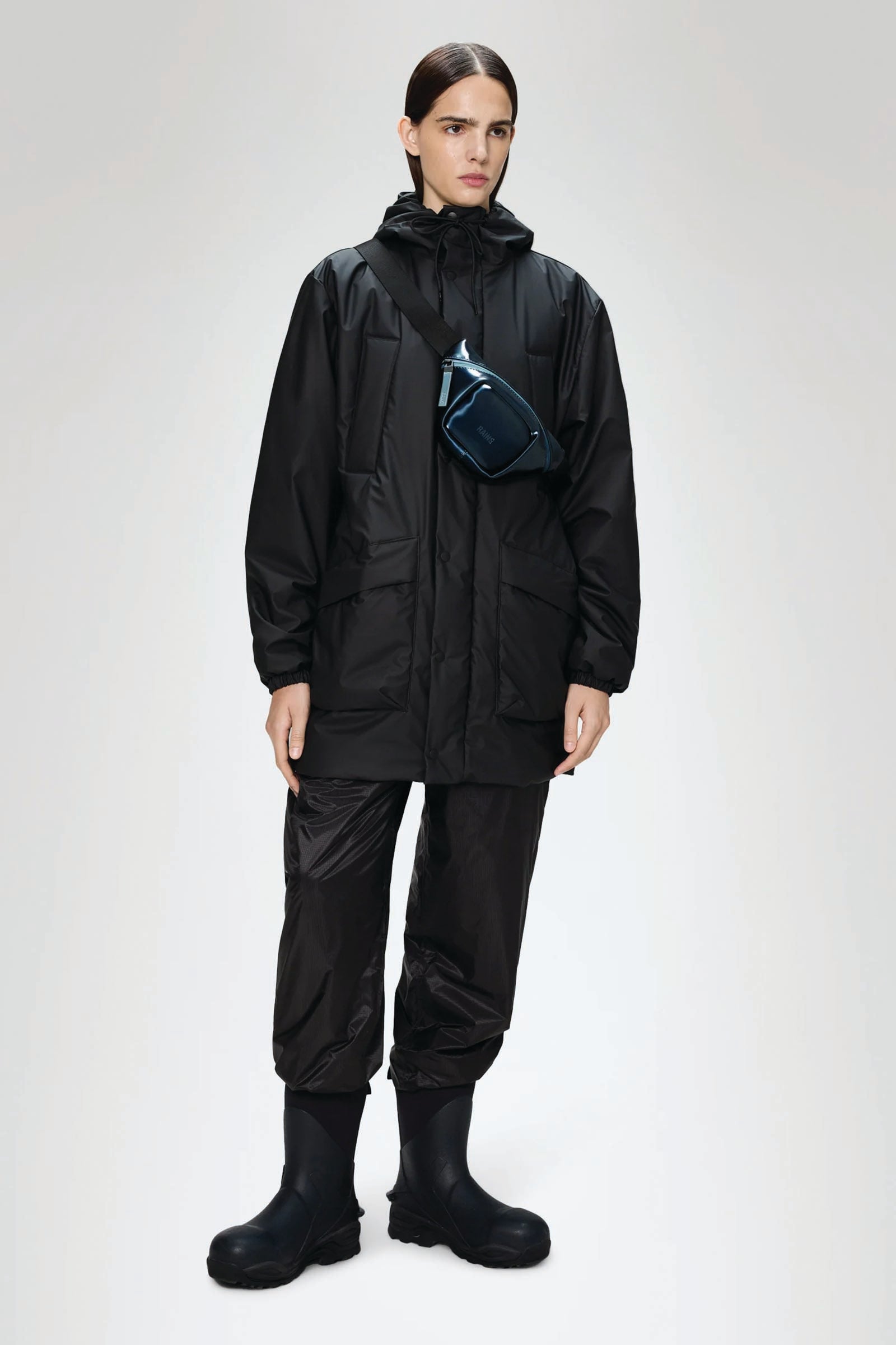  Rains Lohja Long Insulated Cargo Jacket Unisex Nero - 3