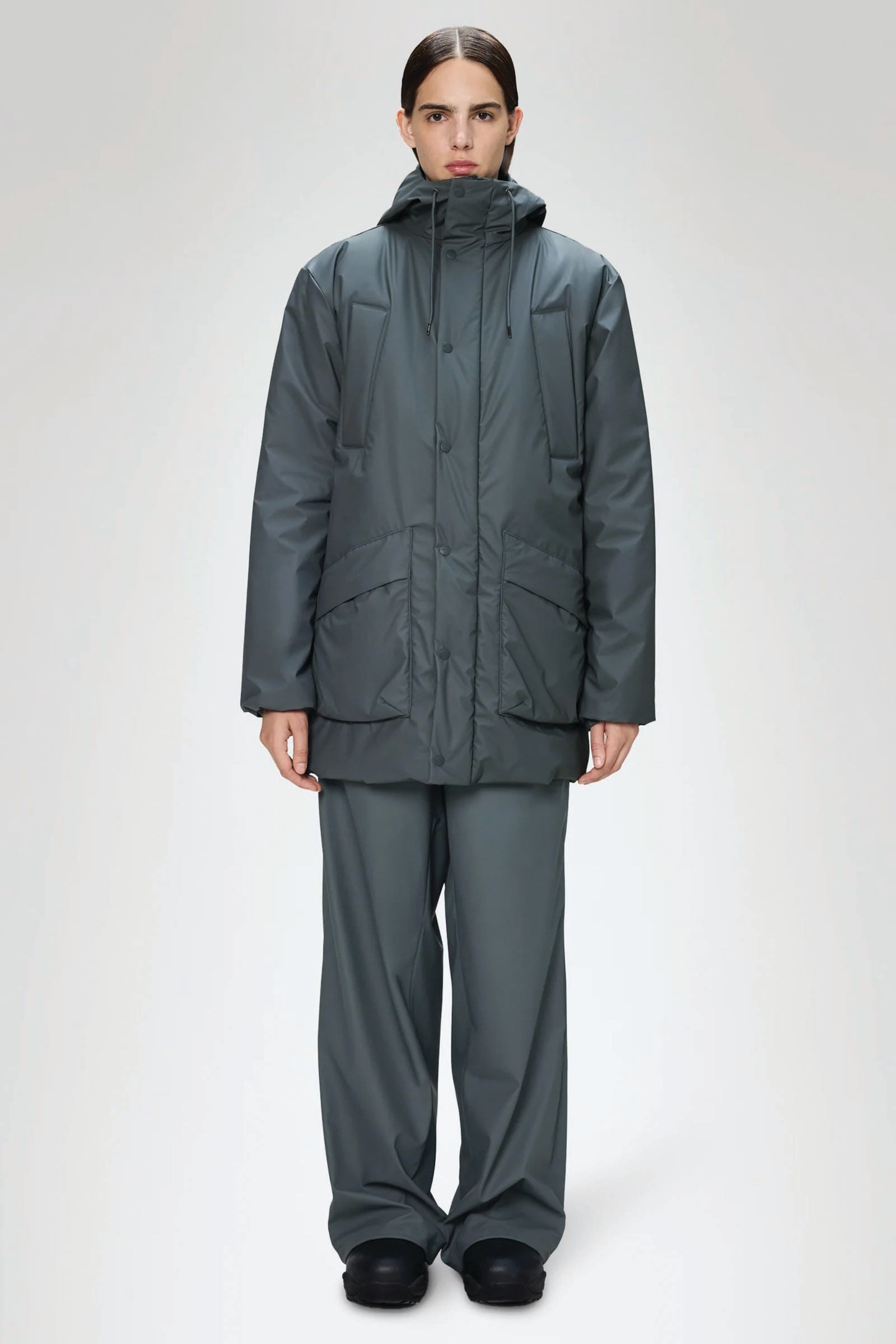  Rains Lohja Long Insulated Cargo Jacket Unisex Grigio - 2