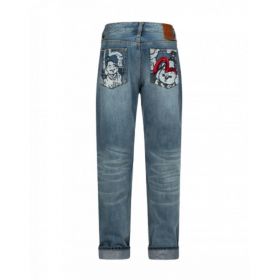 Evisu Playful Godhead Print And Seagull Embroidery 3d Fit Jeans