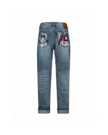 Evisu Playful Godhead Print And Seagull Embroidery 3d Fit Jeans